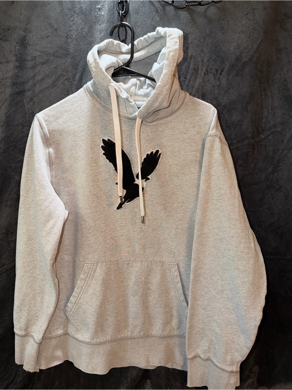 American Eagle Outfitters Light Gray Hoodie with Black Flying Bird Logo